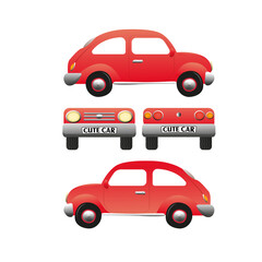 Red car drawing with front, rear, right and left parts. Vector