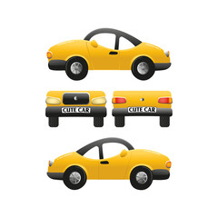 Yellow car drawing with front, rear, right and left parts. Vector