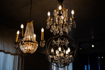 Expensive exquisite crystal chandelier in Victorian style indoor