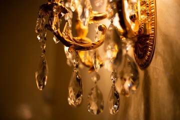 Expensive exquisite crystal chandelier in Victorian style indoor