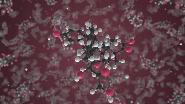 Molecule of prednisone, isolated molecular model. Looping 3D animation or motion background