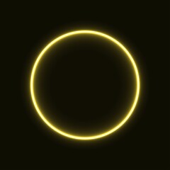 yellow neon circle. glowing circle on a black background. pink neon vector print.