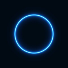 blue neon circle. glowing circle on a black background. pink neon vector print.