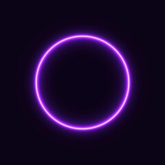purple neon circle. glowing circle on a black background. pink neon vector print.