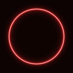 red neon circle. glowing circle on a black background. pink neon vector print.