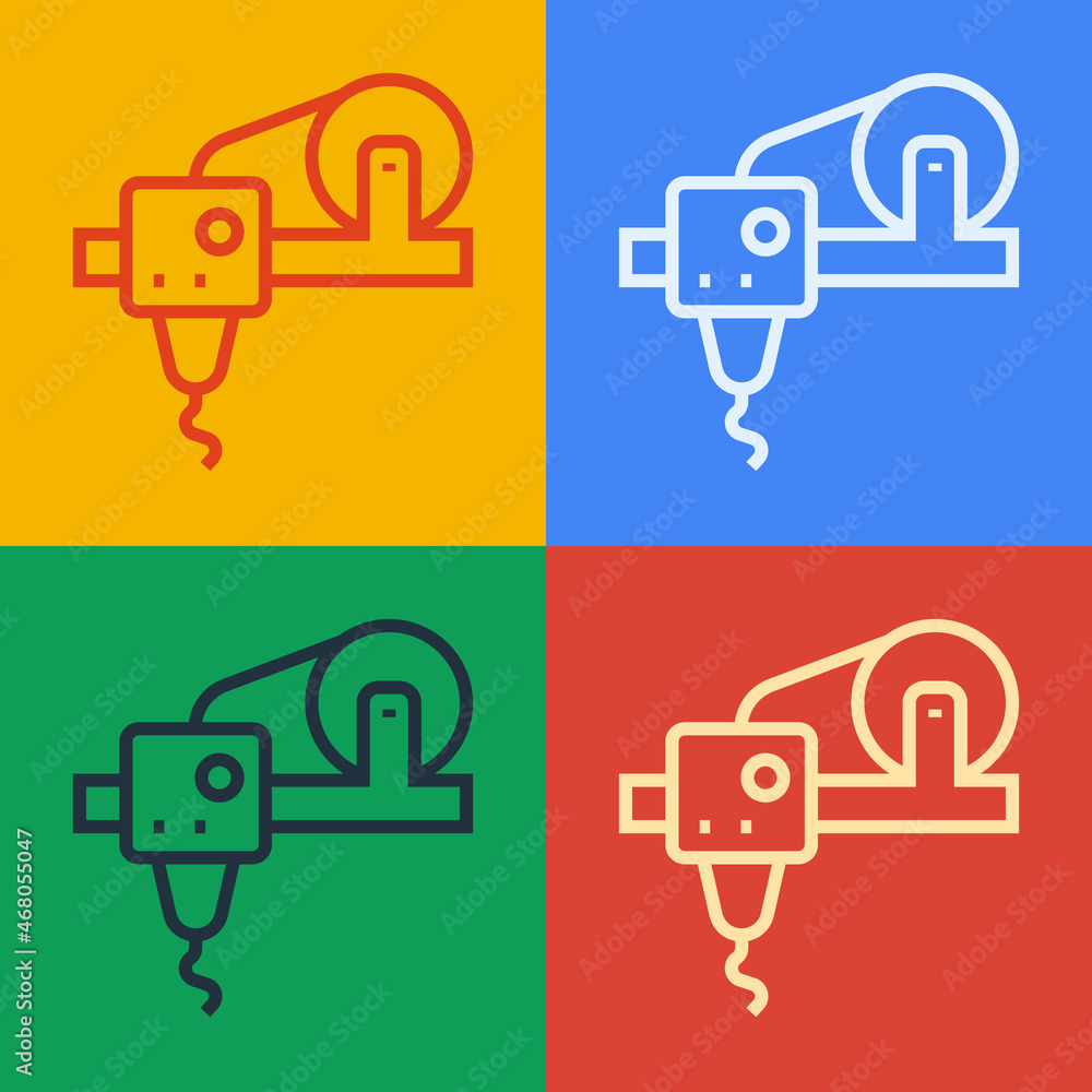 Poster pop art line 3d printer icon isolated on color background. 3d printing. vector