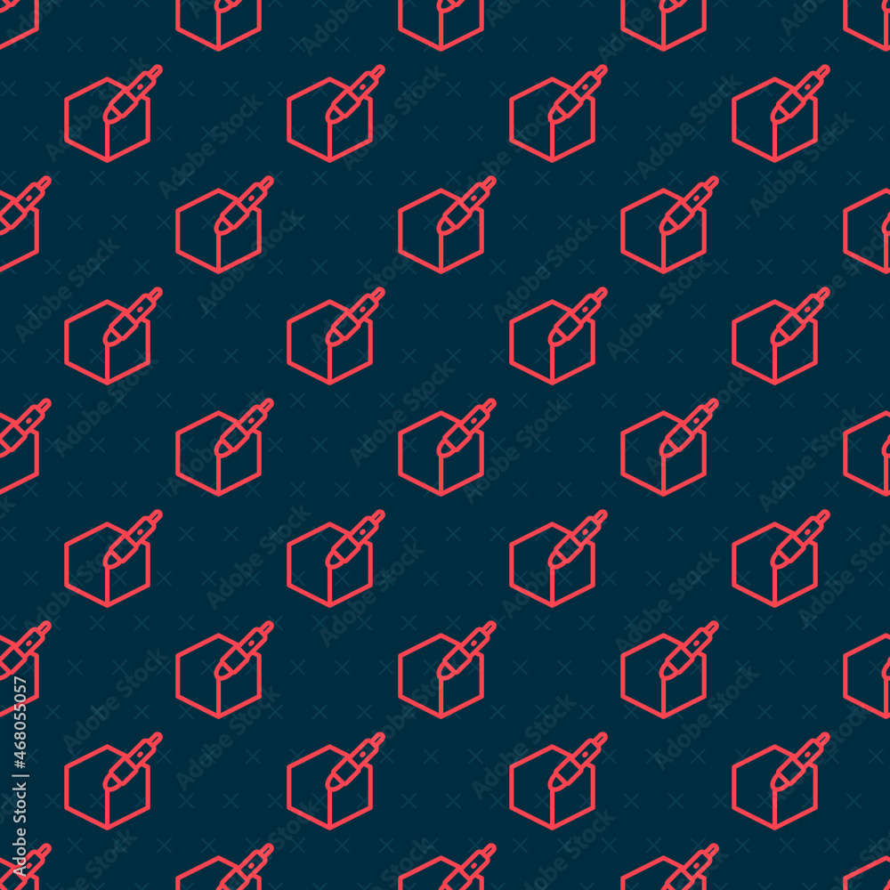 Poster red line 3d pen tool icon isolated seamless pattern on black background. vector