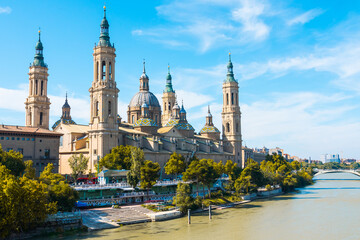 Beautiful view of Cathedral-Basilica of Our Lady of the Pillar in Zaragoza, Spain