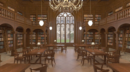 Fototapeta na wymiar Victorian library room interior 3d illustration