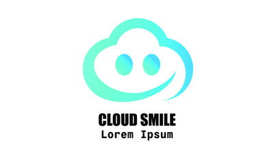 Logo Vector Cloud Storage Smile Minimalist. This logo ilustrates that storing data or files online or in cloud storage is very fun and makes you happy and also definitely safe
