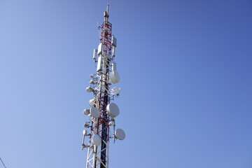 Tower with digital and terrestrial communications antenna, with copy space.