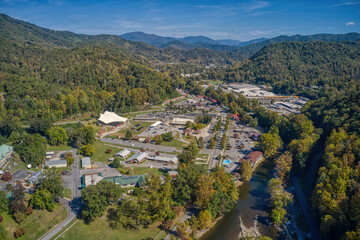 Fototapeta na wymiar Aerial View of Cherokee, North Carolina on a Native American Reservation
