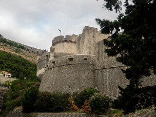 Exterior of Fortified city wall around Dubrovnik, Croatia