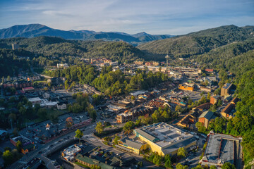 Aerial View of Gatlinburg, Tennessee in the Morning