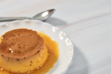 Sweet flan made with milk, eggs, milk and sugar. Traditional mexican dessert.