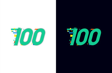 Colorful digital number 100 logo with pixel icon. Fast technology	