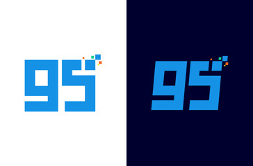 Number 95 digital logo design with pixel