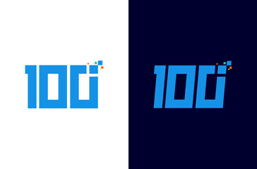 Number 100 digital logo design with pixel
