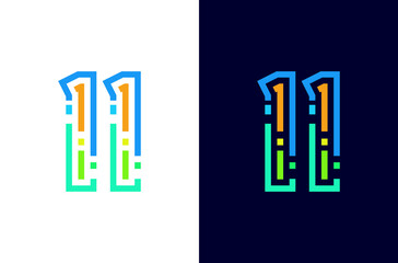 Number 11 digital logo with colorful line