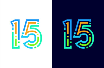 Number 15 digital logo with colorful line