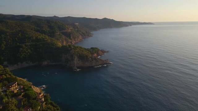 Drone footage of the nature around Tossa de Mar, mountains and the sea, 4k