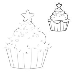 Dot to dot Christmas puzzle for children. Connect dots game. Christmas cake vector illustration