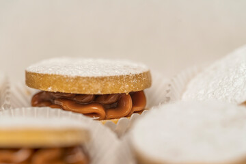 Docus on an individual cake of candy and biscuit