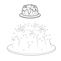 Dot to dot Christmas puzzle for children. Connect dots game. Christmas cake vector illustration