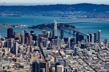 Beautiful View of Downtown with the San Francisco-Oakland Bay Bridge and Yerba Buena Island in San...