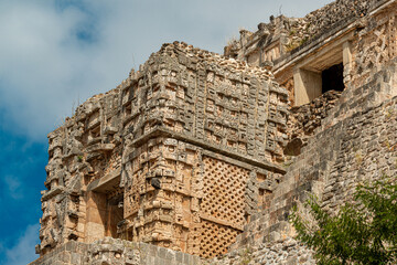The Pyramid of the Sorcerer, main building of the ancient mayan city of Uxmal in Yucatan, Mexico