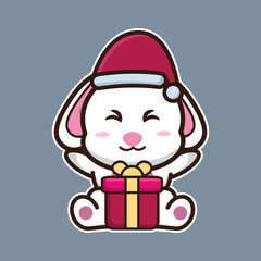 vector illustration of cute bunny and big gift box