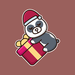 vector illustration of panda and big gift box