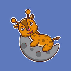 vector illustration of 
cute giraffe
hug the moon