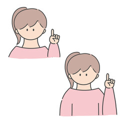 ポイントのポーズをしたの女の子のバストアップアイコンイラスト