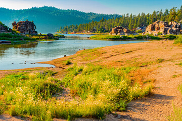 Boulder Bay is filled with rocks in Big Bear Lake, Calif.