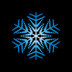 Blue Snowflake. Symbol of winter, Christmas, New Year holiday. Blue silhouette  on black background. Vector illustration