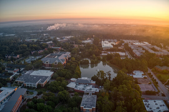 Aerial View Of A Public University In The Southern Georgia Town Of Spartanburg