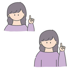 ポイントのポーズをしたの女の子のバストアップアイコンイラスト