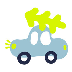 Hand drawn illustration of car carrying Christmas tree. Perfect for T-shirt, textile, prints, decor and design.
