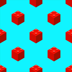 Pattern of red plastic blocks on a turquoise background. For printing and decoration. Vector illustration.