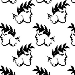 Vector pattern with  hand drawn illustration with face with floral elements . Creative artwork. Template for card, poster, banner, print for t-shirt, pin, badge, patch.