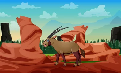 Deurstickers Cartoon illustration of oryx on the rock © dreamblack46