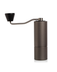 Stainless steel coffee grinder by handle Equipment for making coffee isolated white background.