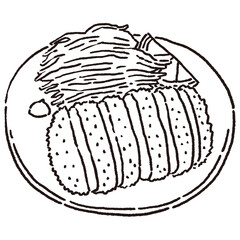 キャベツの千切りとレモンを添えたトンカツ