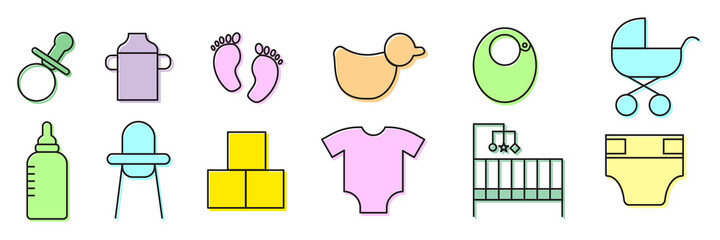 Flat illustration with colored baby signs. Baby graphic. Vector illustration. Stock image.