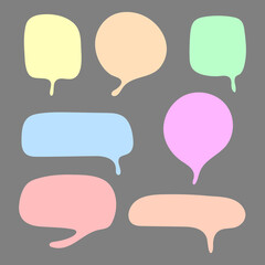 speech bubbles set. blank pastel color dialog box with different shape isolated on grey background for cartoon talking or funny project art decoration 