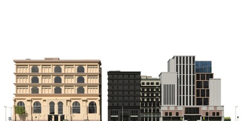 Fototapeta premium City modern buildings isolated on white background 3d illustration