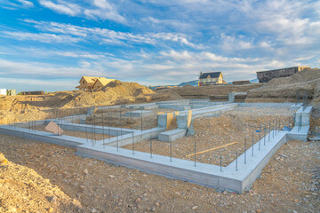 Concrete foundation of a house at the basement in Daybreak, Utah