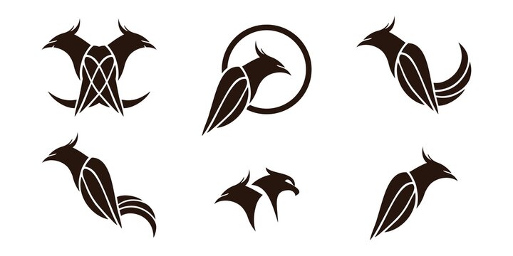 set silhouette bird logo icon vector isolated. phoenix dove logo