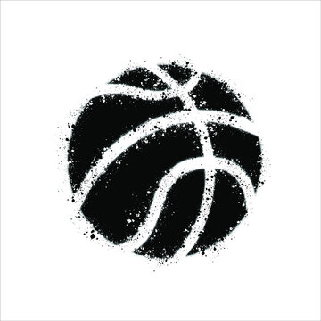 A basketball painted in the style of graffiti black on white background.